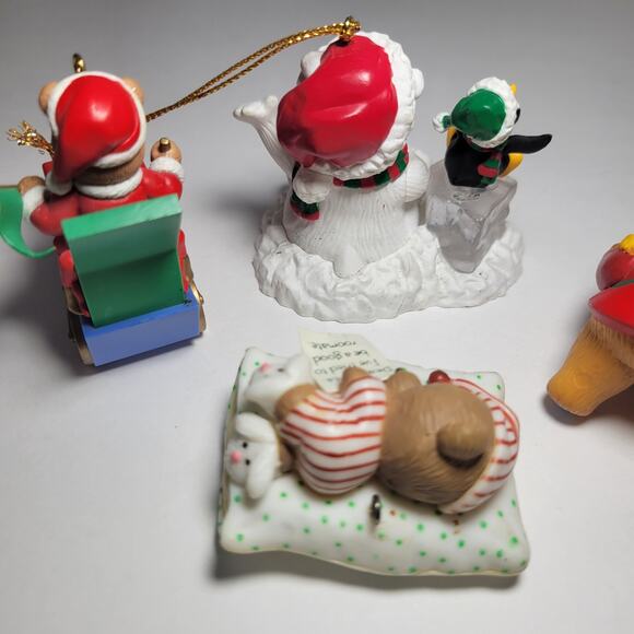 Vintage Christmas Bear Ornaments Lot - Bear w/ Penguin, Train, Sleeping, Drummer - Picture 4 of 7